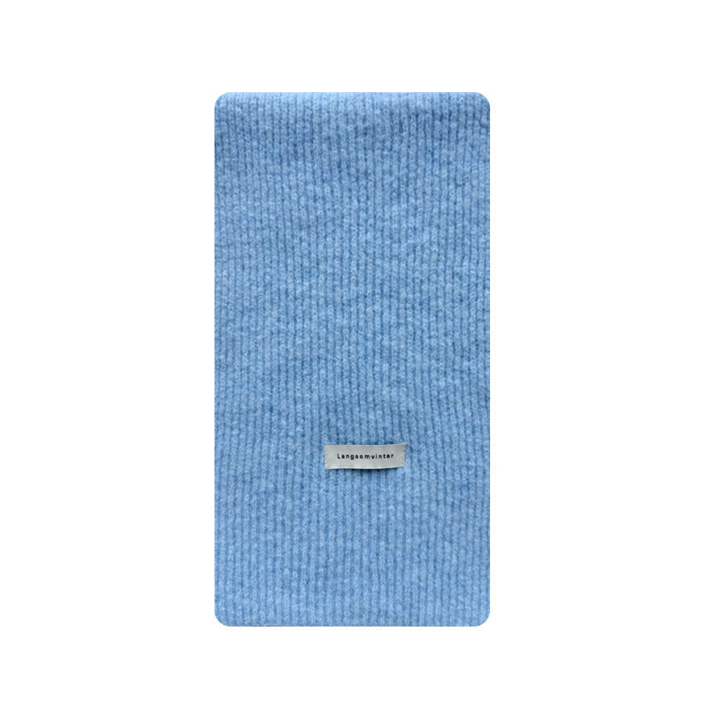 Wool blended solid color classic drawstring knitted scarf women's winter soft waxy Korean atmosphere wool scarf