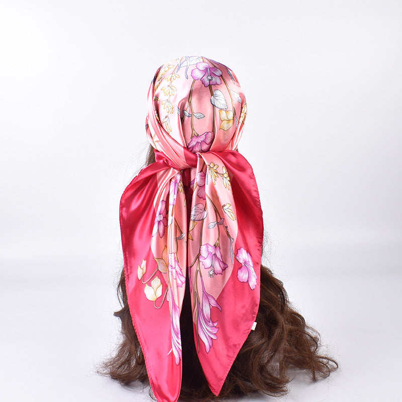 Spring and summer new fashion retro flower butterfly print satin square scarf silk scarf simulation silk circumference