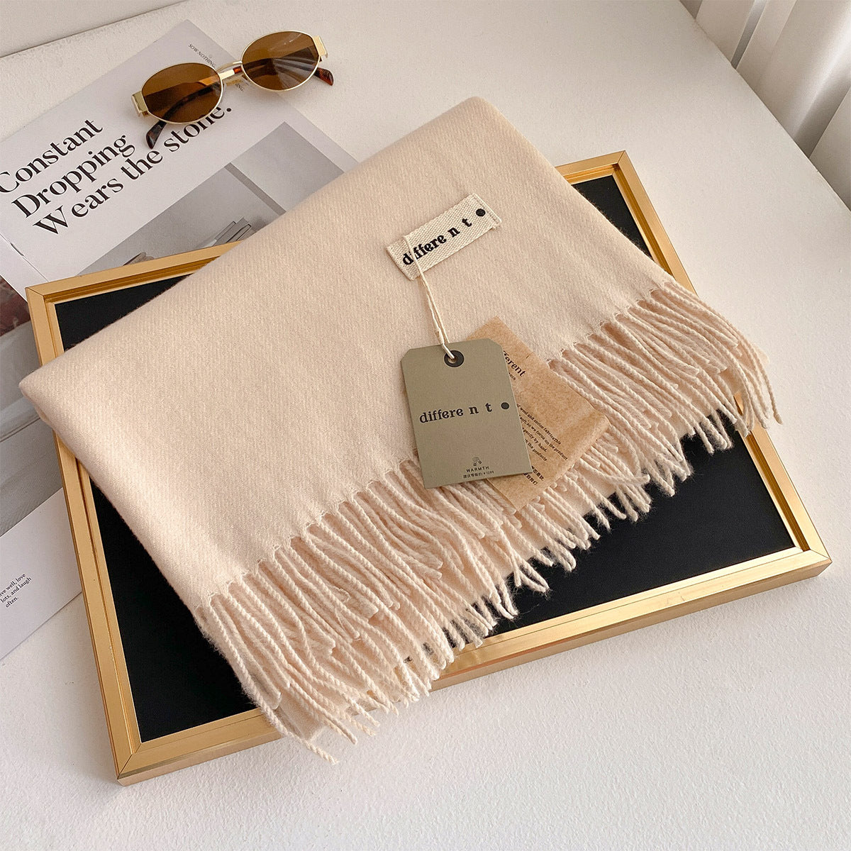 2025 Winter Imitation Cashmere Solid Color Scarf Women's Medium and Long Warm Scarf Shawl