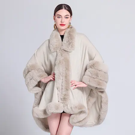Faux Fur Knit Poncho detail