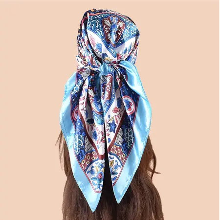 Silk Floral Scarf Shawl – 90 × 90 cm