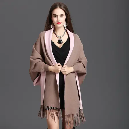 Knit Fringed Reversible Poncho