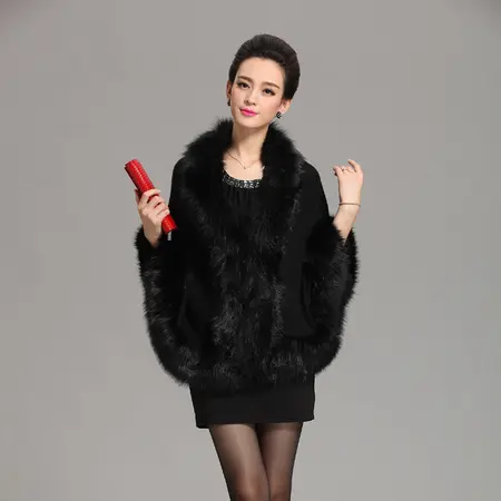 Faux Fur Knit Poncho detail