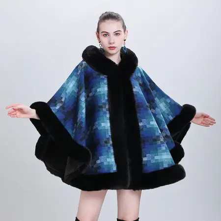 Plaid Hooded Poncho detail