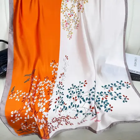 Silk Colorblock Floral Scarf Shawl – 90 × 180cm detail