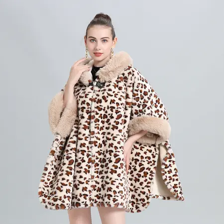 Leopard Print Knit Fringed Poncho