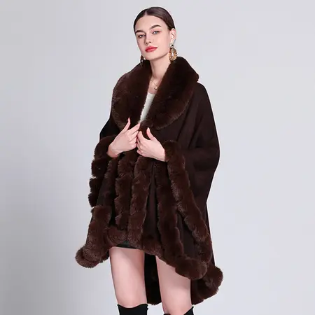 Faux Fur Knit Poncho detail