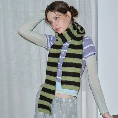 Women's Wool Blend Striped Knit Brushed Scarf Shawl – 180 × 13 cm detail
