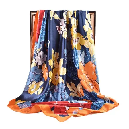 Silk Floral Headscarf – 90 × 90 cm detail
