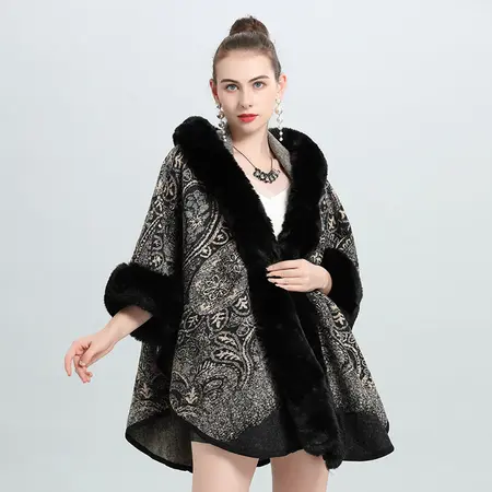 Faux Fur Hooded Poncho detail