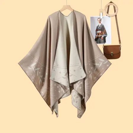 Women's Faux Cashmere Fringed Reversible Poncho – 130 × 150 cm detail