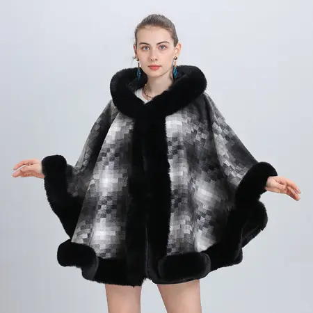 Plaid Hooded Poncho detail