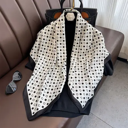 Women's Silk Polka Dot Scarf Shawl – 90 × 90 cm