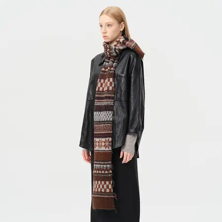 50% Wool Blend Jacquard Knit Scarf Shawl – 190 × 18 cm