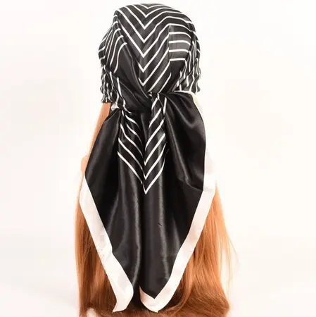 Women's Silk Striped Scarf Shawl – 90 × 90 cm