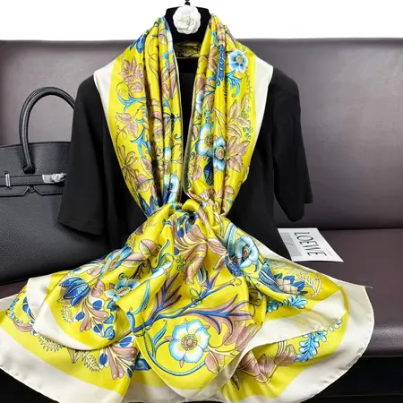 Silk Floral Scarf Shawl – 90 × 180cm