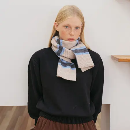 Women's 100% Wool Striped Knit Scarf Shawl – 160 × 20 cm