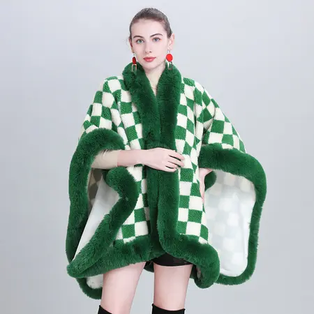 Plaid Knit Poncho detail