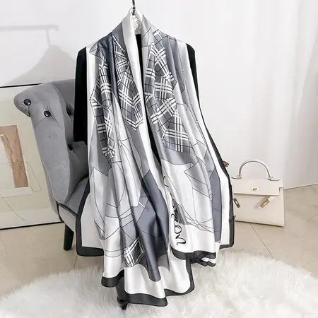 Silk Plaid Geometric Lightweight Scarf Shawl – 90 × 180cm detail