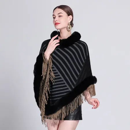 Knit Fringed Poncho detail