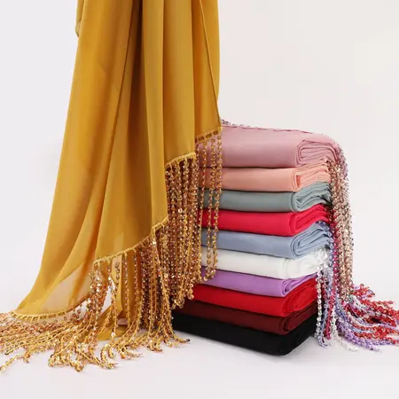 Chiffon Fringed Hijab detail