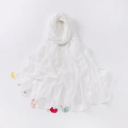 Chiffon Solid Color Floral Scarf Shawl detail
