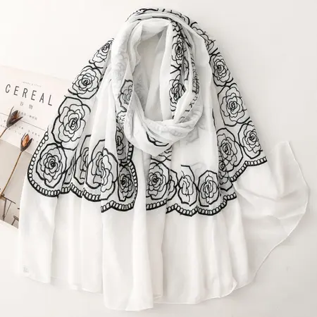 Silk Solid Color Embroidered Scarf Shawl – 180 × 90 cm detail