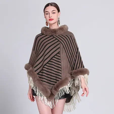 Knit Fringed Poncho detail