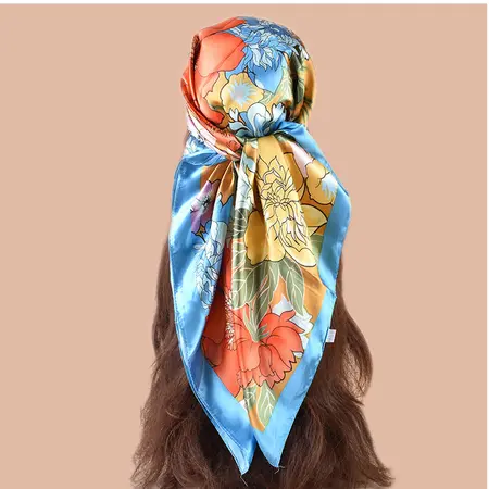 Silk Floral Headscarf – 90 × 90 cm detail