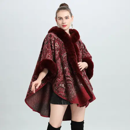 Faux Fur Hooded Poncho detail