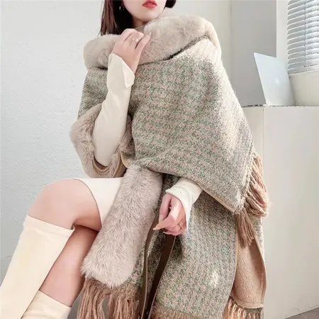 Fringed Hooded Poncho detail