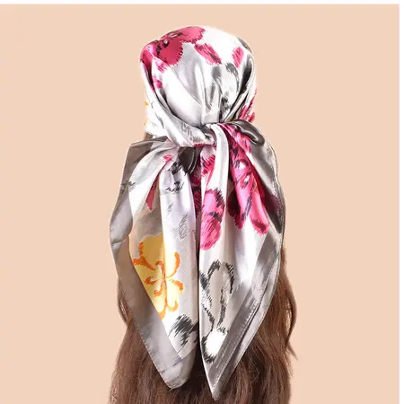 Silk Floral Scarf Shawl – 90 × 90 cm