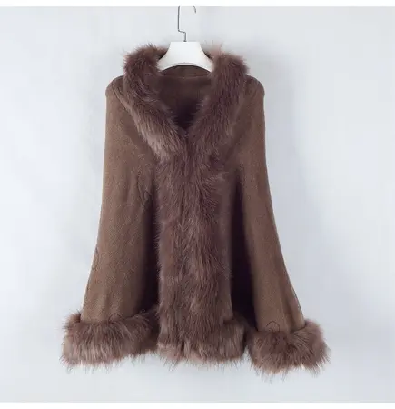 Faux Fur Knit Poncho detail