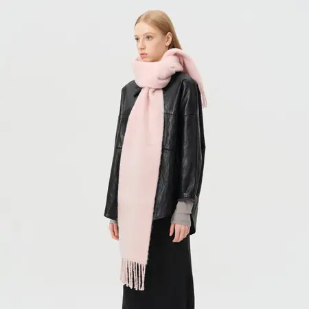Women's 25% Wool Blend Solid Color Brushed Fringed Scarf Shawl – 220 × 26 cm detail