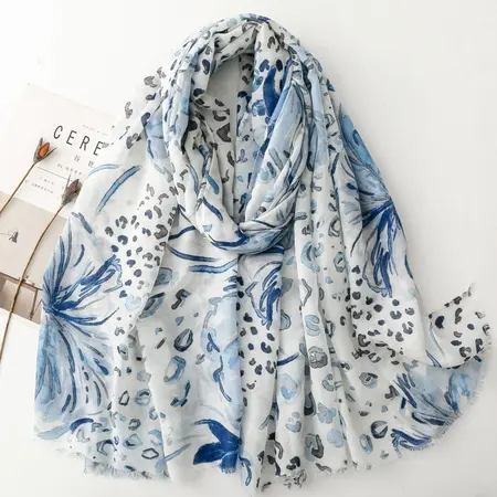 Silk Floral Leopard Print Printed Lightweight Scarf Shawl – 180 × 88 cm detail