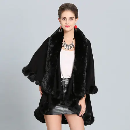 Faux Fur Knit Poncho detail