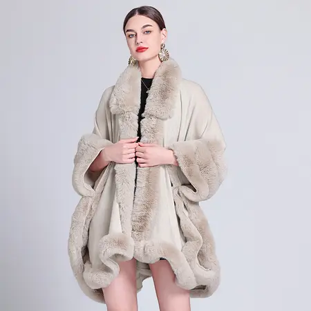 Faux Fur Knit Poncho detail