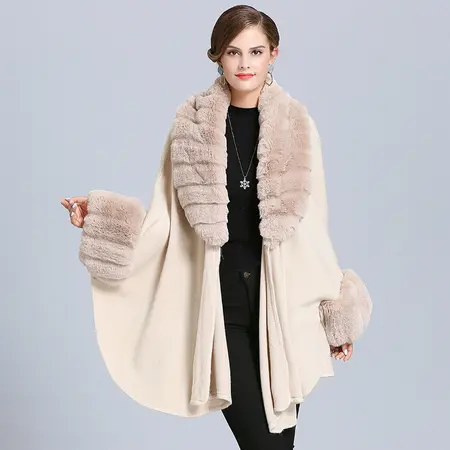 Faux Fur Knit Poncho detail