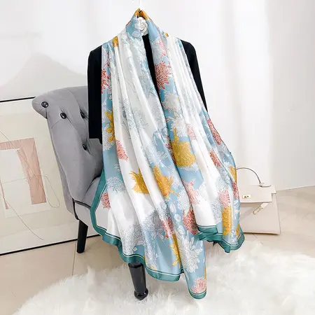 Silk Floral Printed Scarf Shawl – 90 × 180cm detail