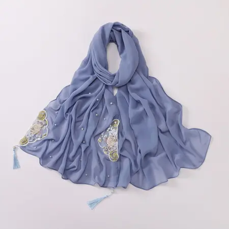 Chiffon Embroidered Fringed Hijab detail