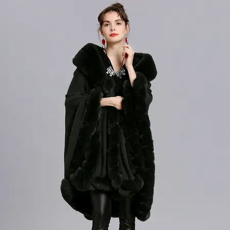 Faux Fur Knit Poncho detail