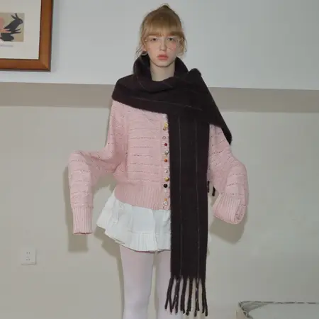 25% Wool Blend Striped Scarf Shawl – 230 × 30 cm