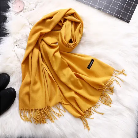 Faux Cashmere Solid Color Fringed Headscarf – 200 × 70 cm