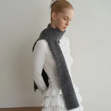 Women's 78% Alpaca Solid Color Knit Scarf Shawl – 160 × 18 cm detail