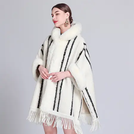 Fringed Hooded Poncho detail