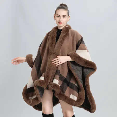 Plaid Knit Poncho detail