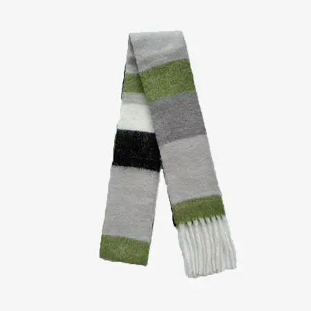 Women's 70% Wool Colorblock Striped Fringed Narrow Scarf Shawl – 220 × 14 cm detail