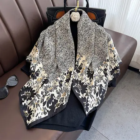 Silk Printed Scarf Shawl – 90 × 90 cm detail