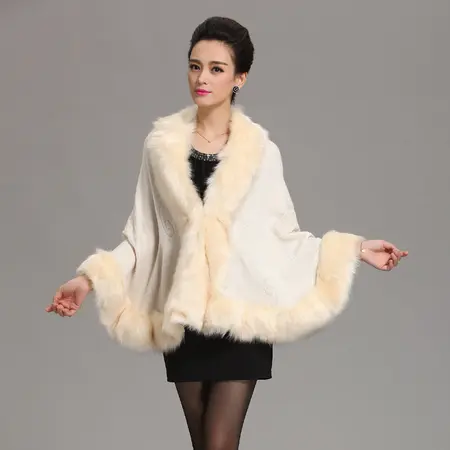 Faux Fur Knit Poncho detail