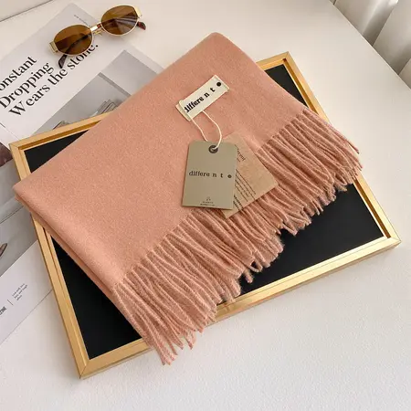 Women's Faux Cashmere Solid Color Scarf Shawl – 65 × 200 cm detail